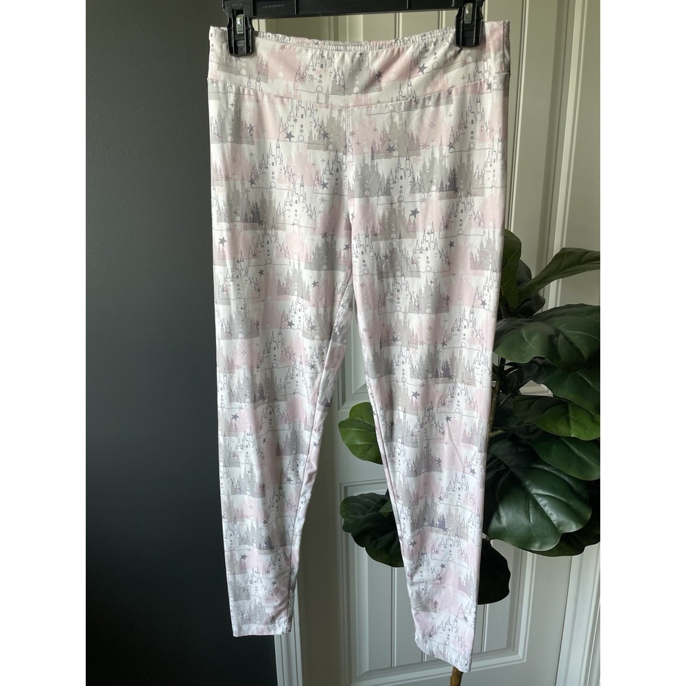 Disney Parks Cinderella Castle Print Leggings Women's Medium Pink Gray Soft